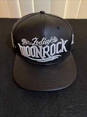 Moonrock Black Leather Embroidered Snapback Hat